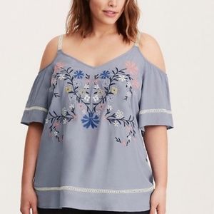 New Torrid Embroidered Cold Shoulder Top Plus NWT